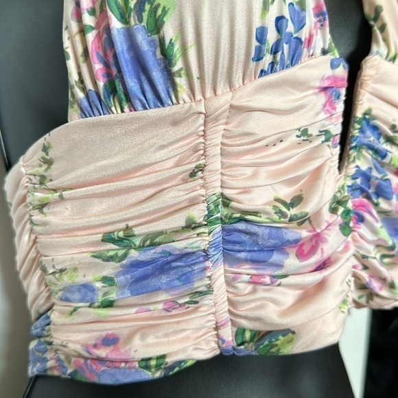 NWT Zara silky floral crop halter corset top light pink S - Picture 4 of 16